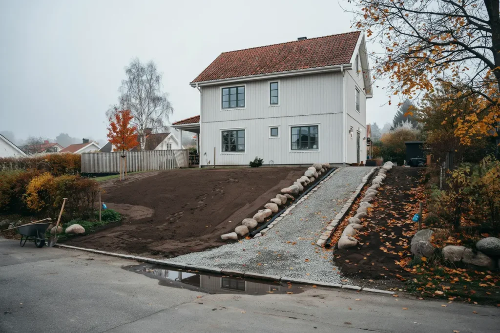 planera tomten f r h st och vinter markarbeten som f rebygger s ttningar halka och vattensamlingar