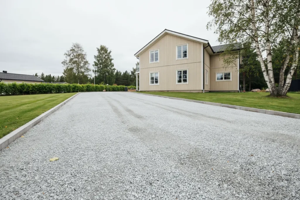 anl ggning av grusuppfart och kantst d vid villa i bara