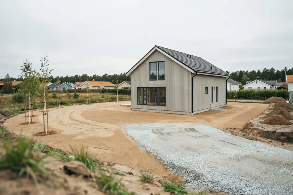 jordschakt och finplanering av tomt i bara