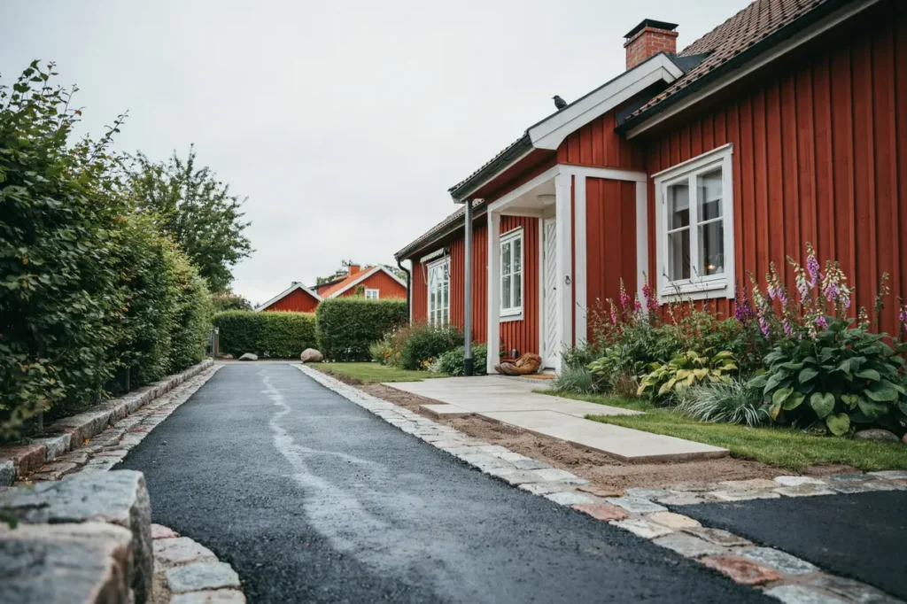 asfaltera om uppfarten med kullersten och plattor